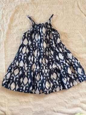 GAP Tiered Sleeveless Dress with Navy and Ivory Ikat Print 4T